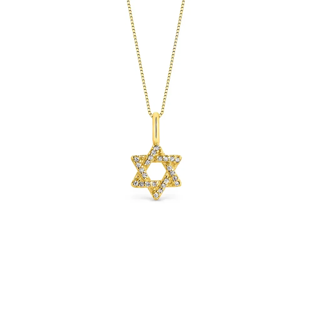 Pingente Medalha Estrela de Davi em Ouro Amarelo 18k com Diamantes, 10mm — imagem 1