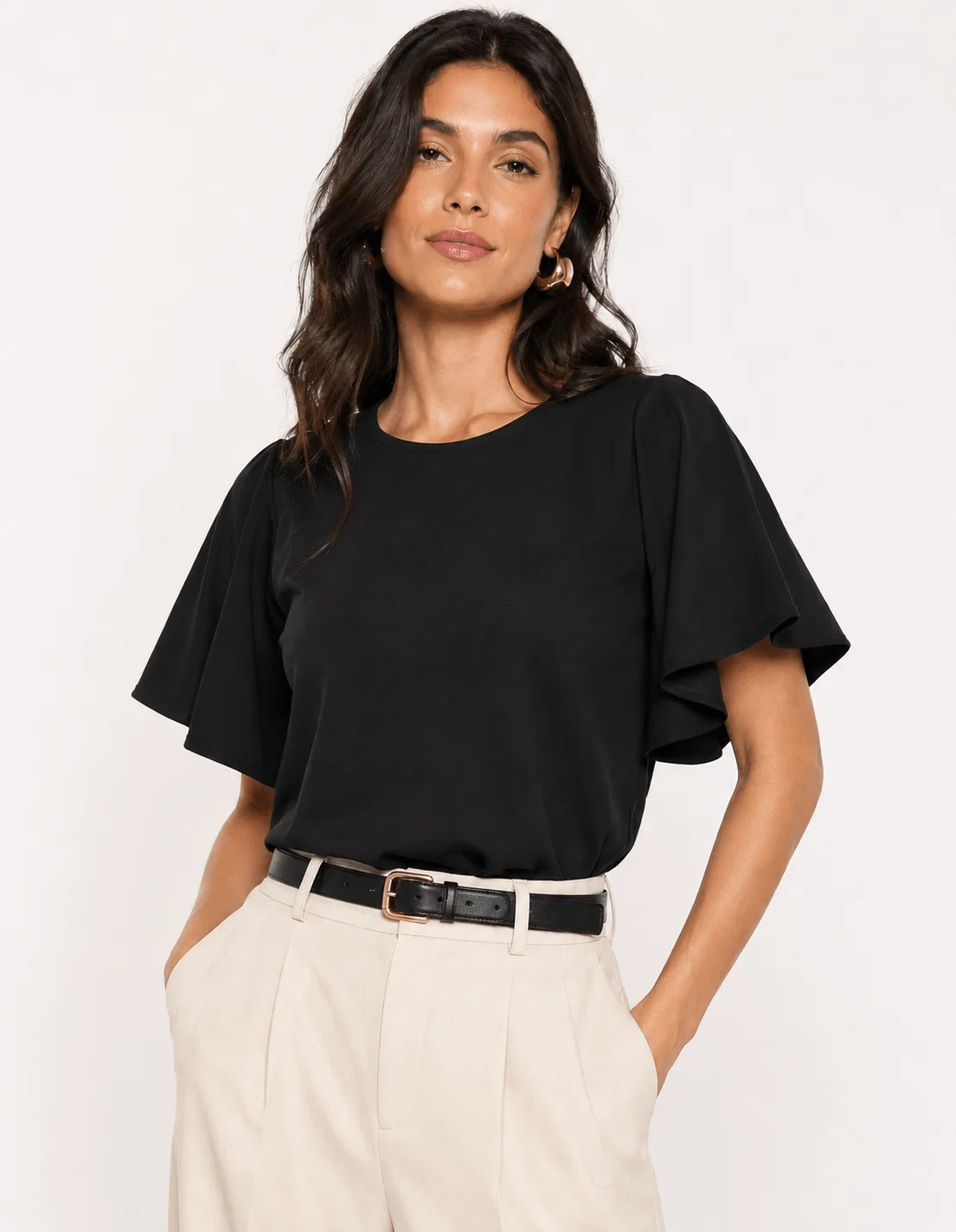 Blusa Manga Curta Suede - Preto