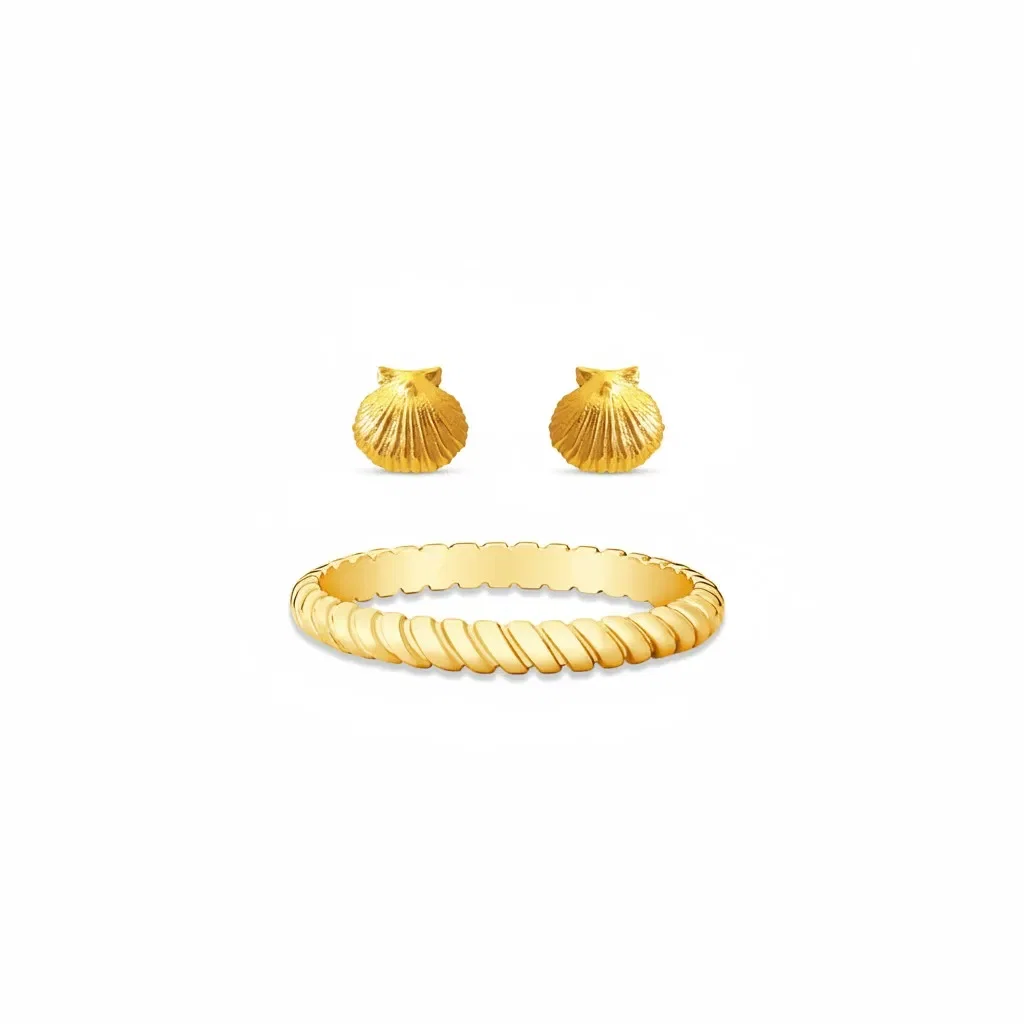 Kit Life Summer - Conjunto Anel + Brinco em Prata 925 com Banho de Ouro Amarelo