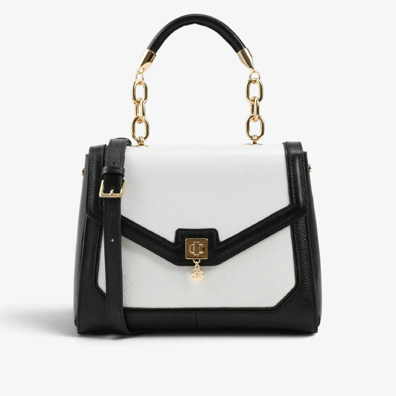 Bolsa Satchel Preto Branco Couro Snake