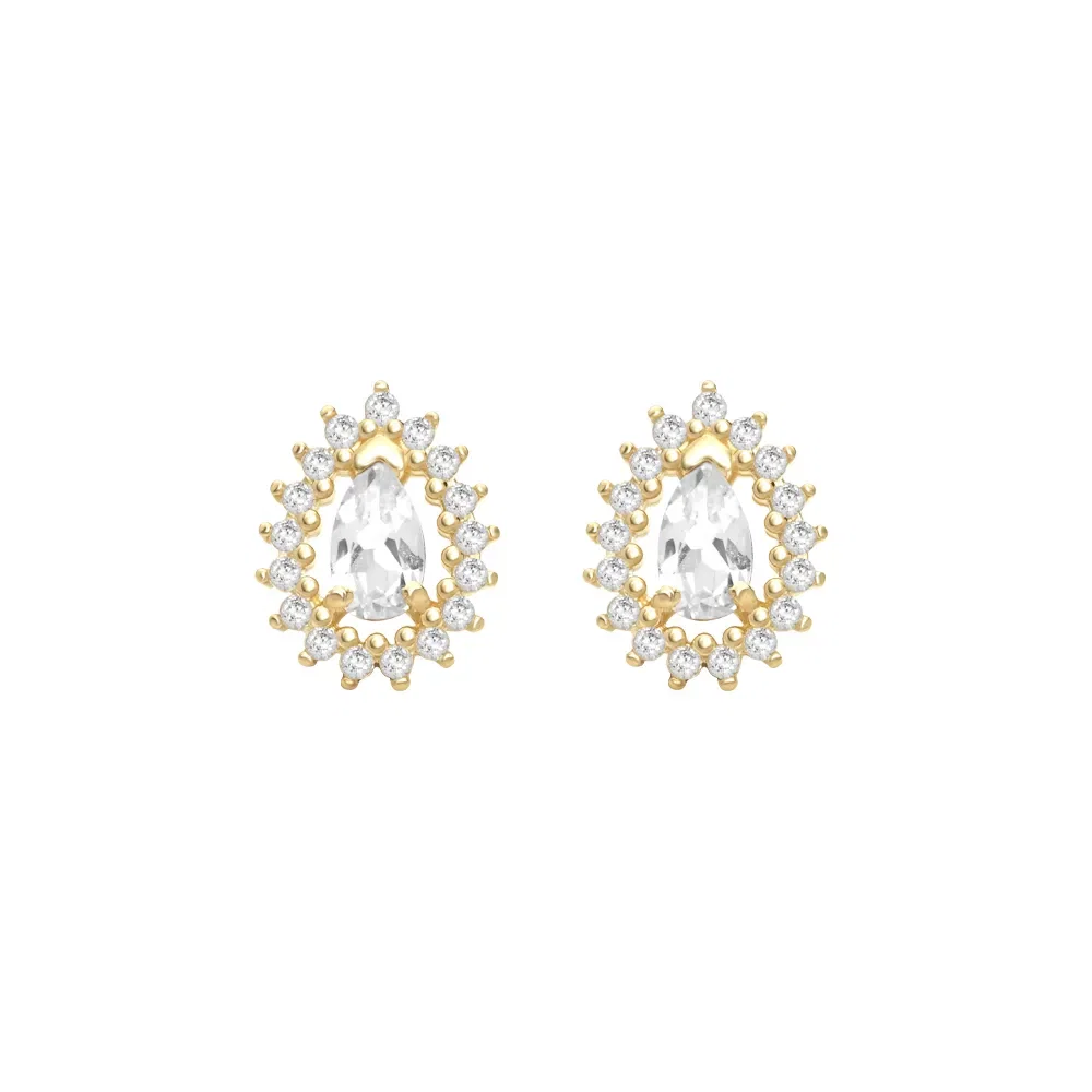 Brinco Classic Cores em Ouro Amarelo 18k com Topázio Incolor e Diamantes