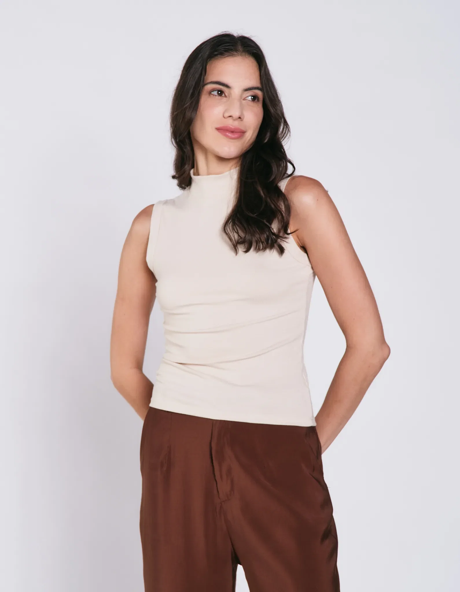 Blusa Malha Sem Manga - Areia — imagem 1