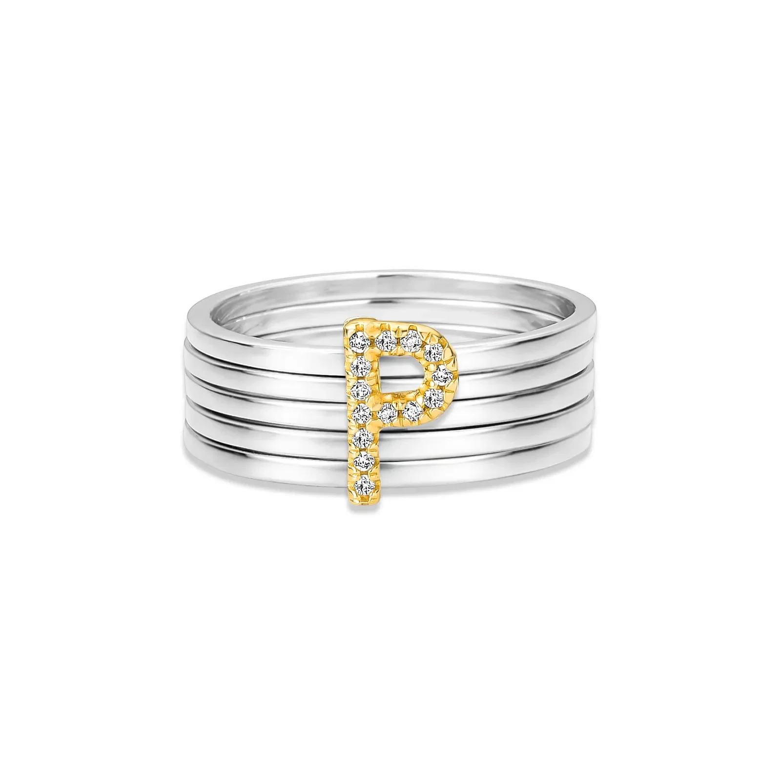 Anel Letra P em Prata 925 e Ouro Amarelo 18k com Diamantes 0,06 ct — imagem 1