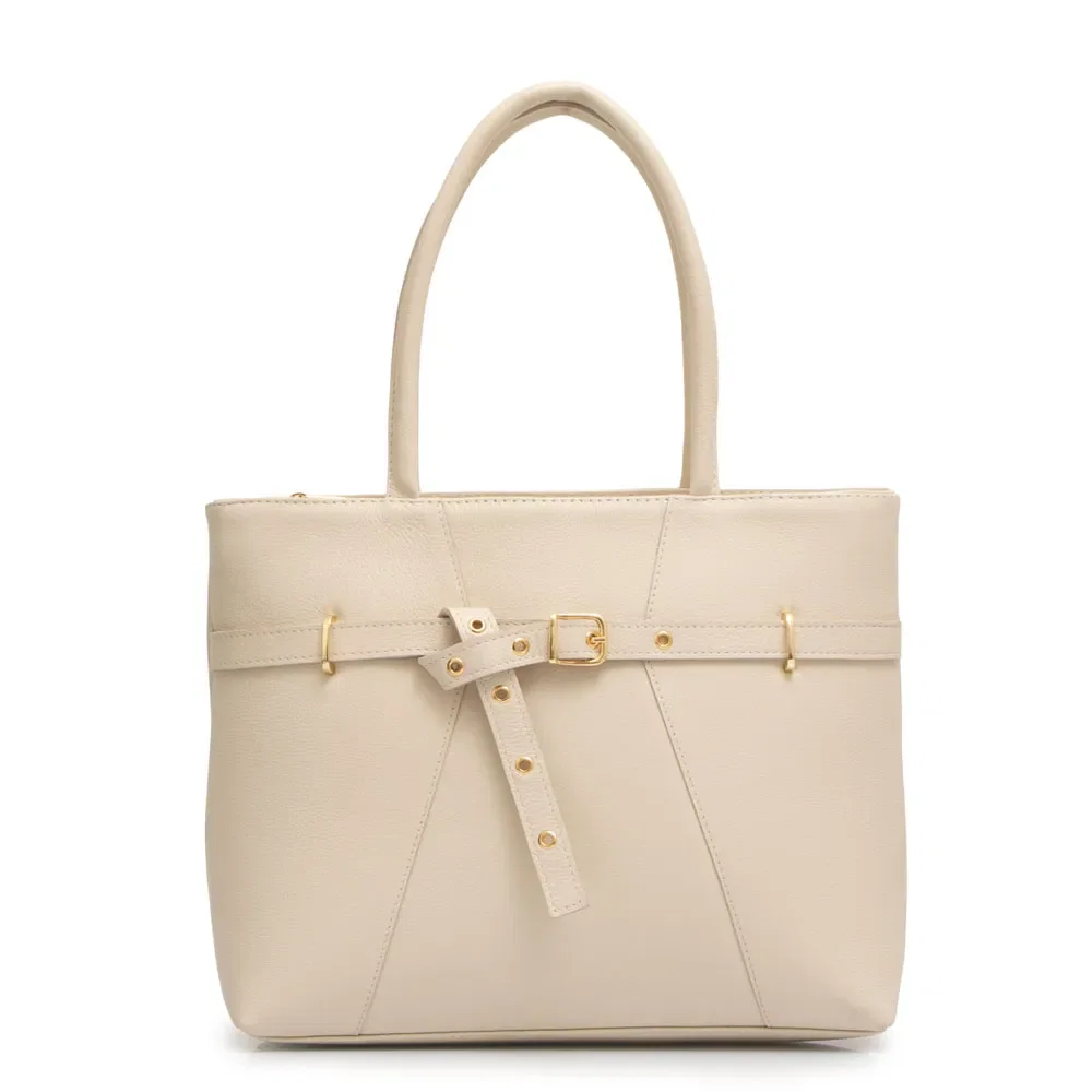 Bolsa Shopping Couro Cinto Off White