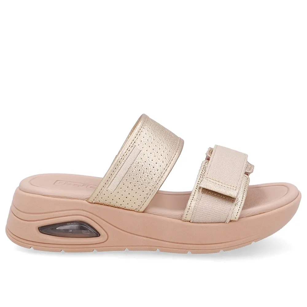 Tamanco Salto Plataforma Couro Dourado Fecho-Flex
