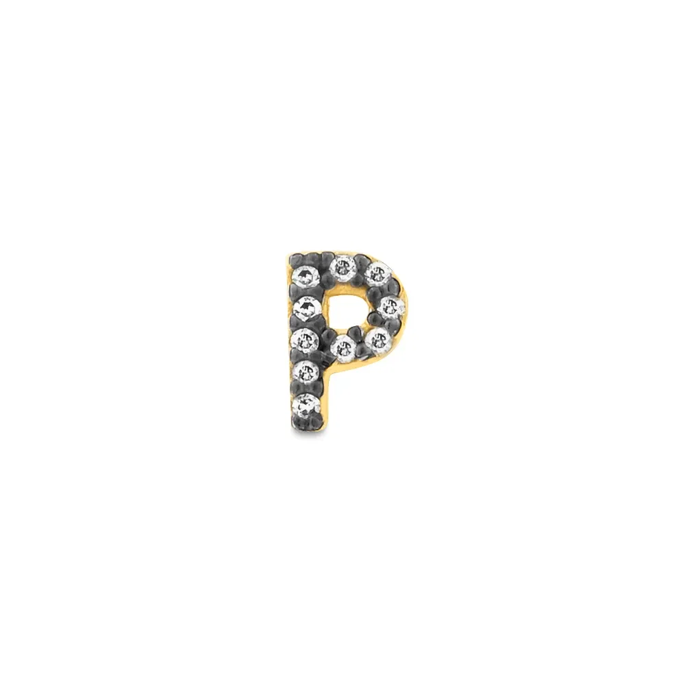 Brinco Único Letra P em Ouro Amarelo 18k com Diamantes — imagem 1