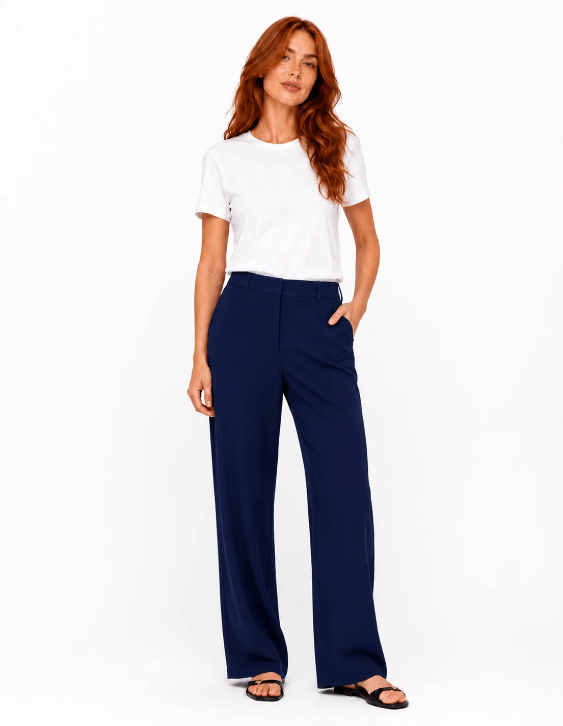 Calça Pantalona Fluida - Azul Marinho