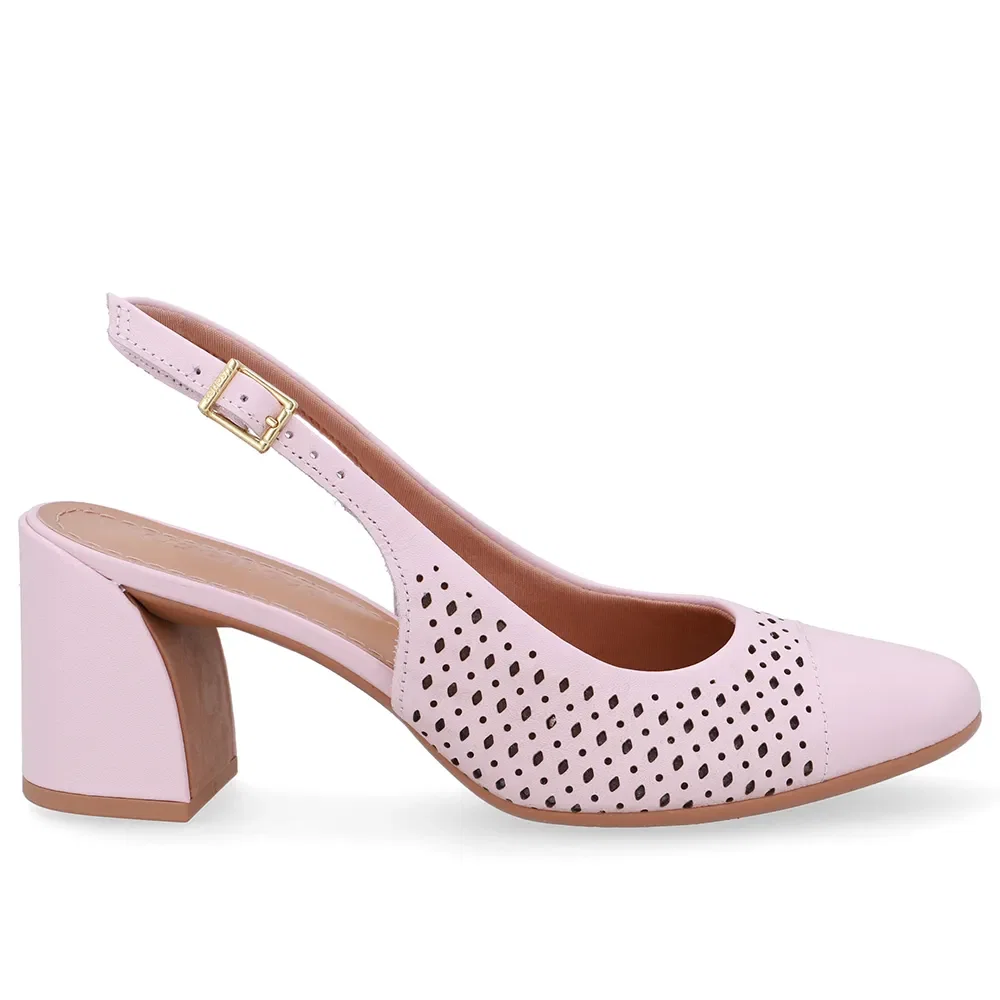 Slingback Rosa Bico Redondo Couro Laser — imagem 1