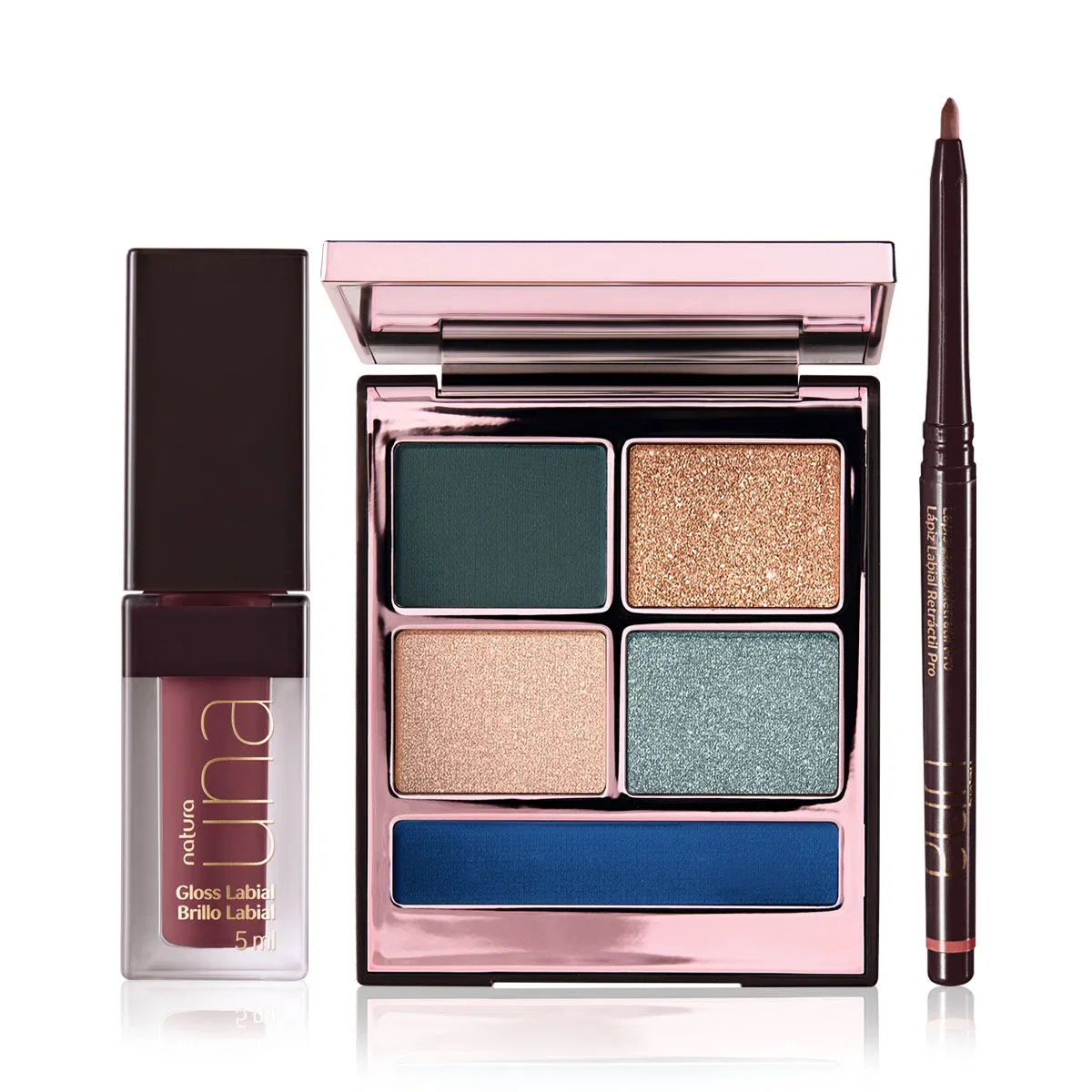 Kit PRO Palette, Lápis Labial e Gloss Rose Natura UNA (3 produtos) — imagem 1