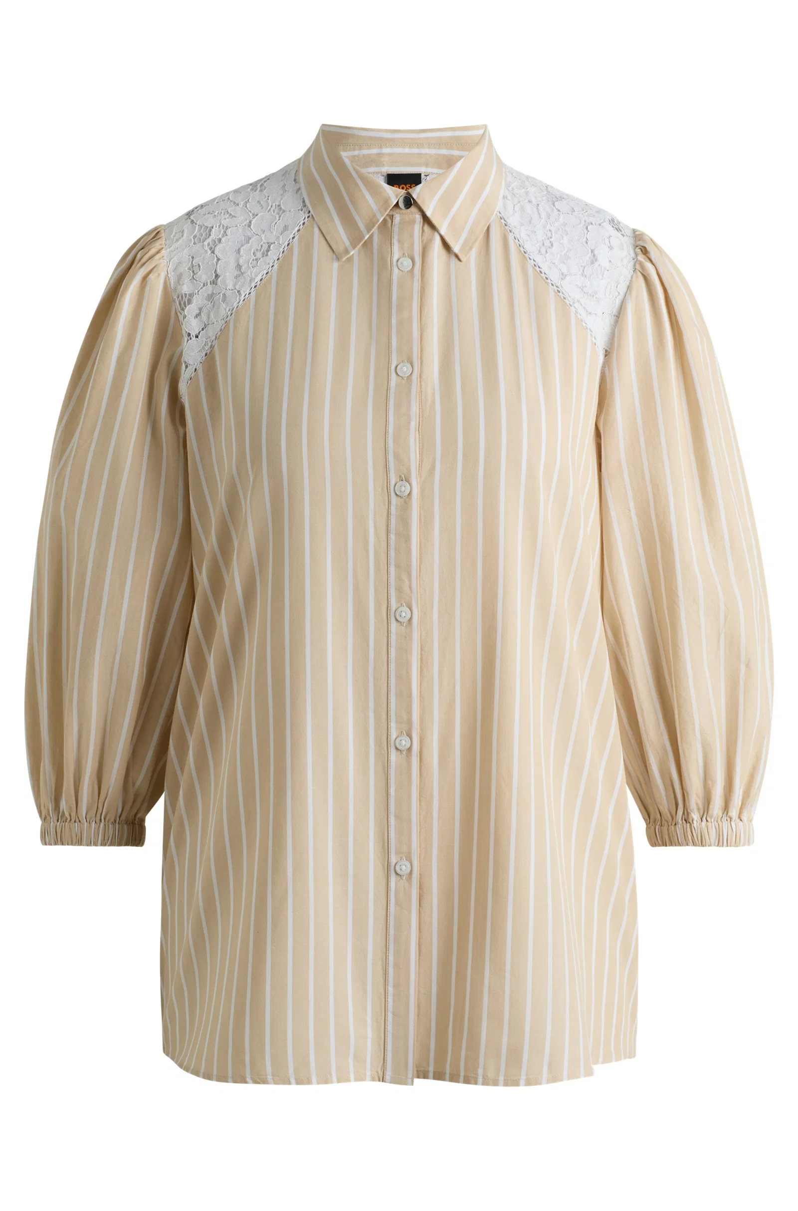Blusa De Ajuste Regular Às Riscas Com Ombros Em Renda