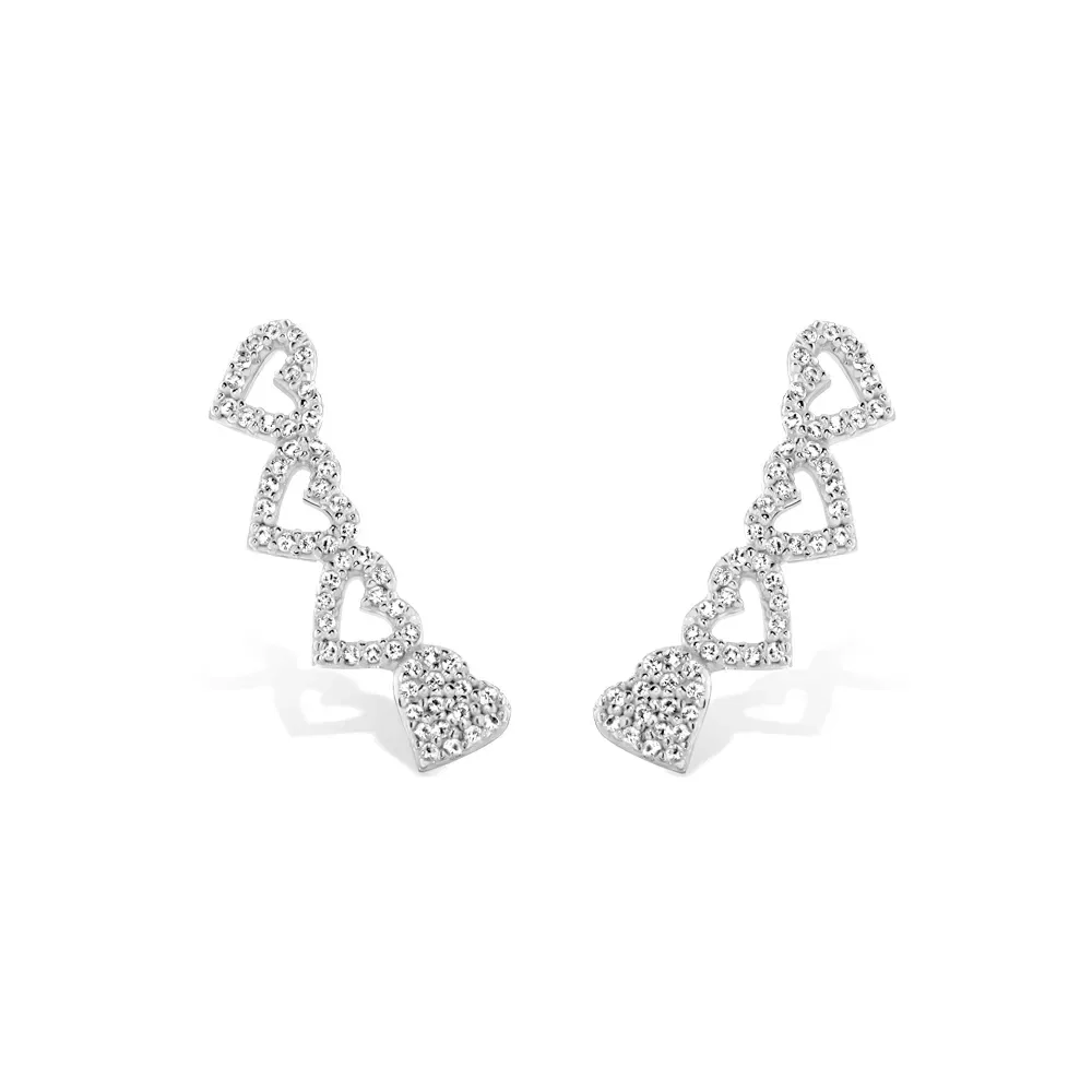 Brinco Ear Cuff Life Coração Prata Cravejado — imagem 1