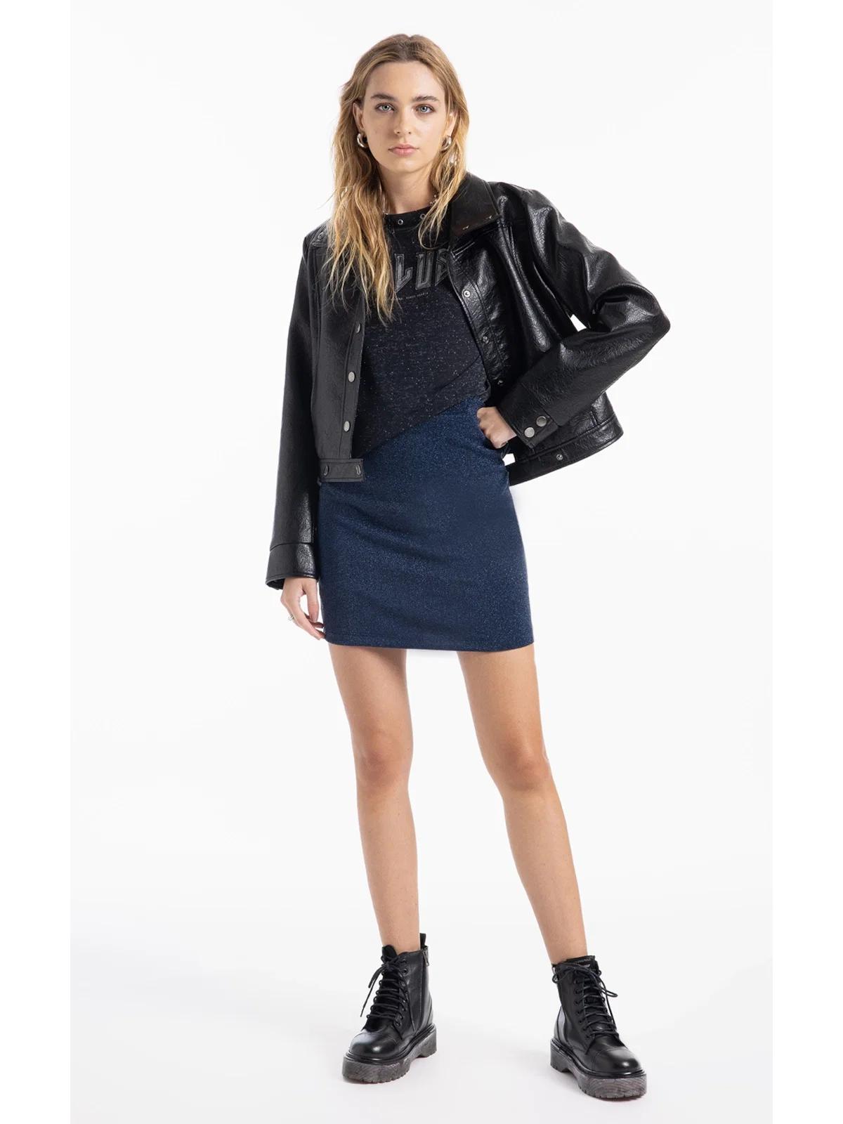 Saia Jersey Lurex Ellus Marinho