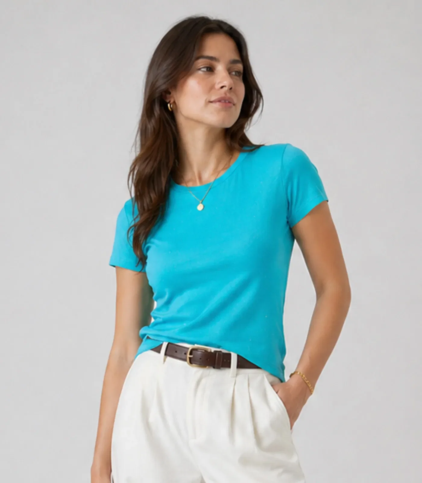 Blusa Feminina Básica Algodão Infinita Cor Azul