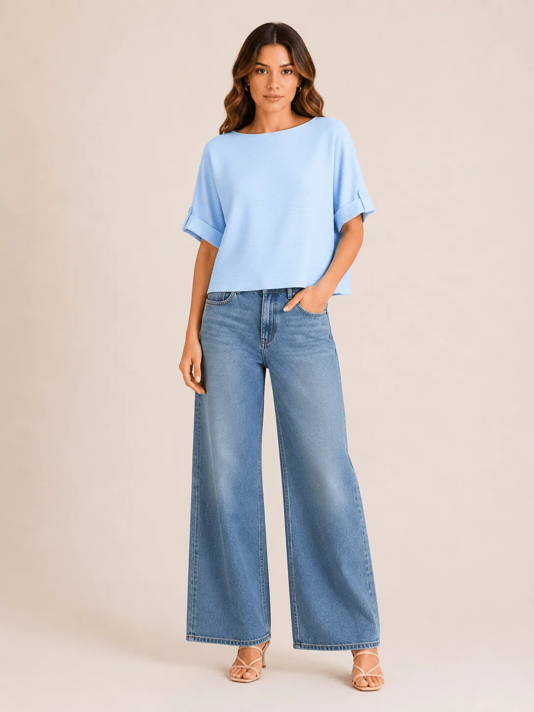 Blusa Ampla Decote Canoa - Azul