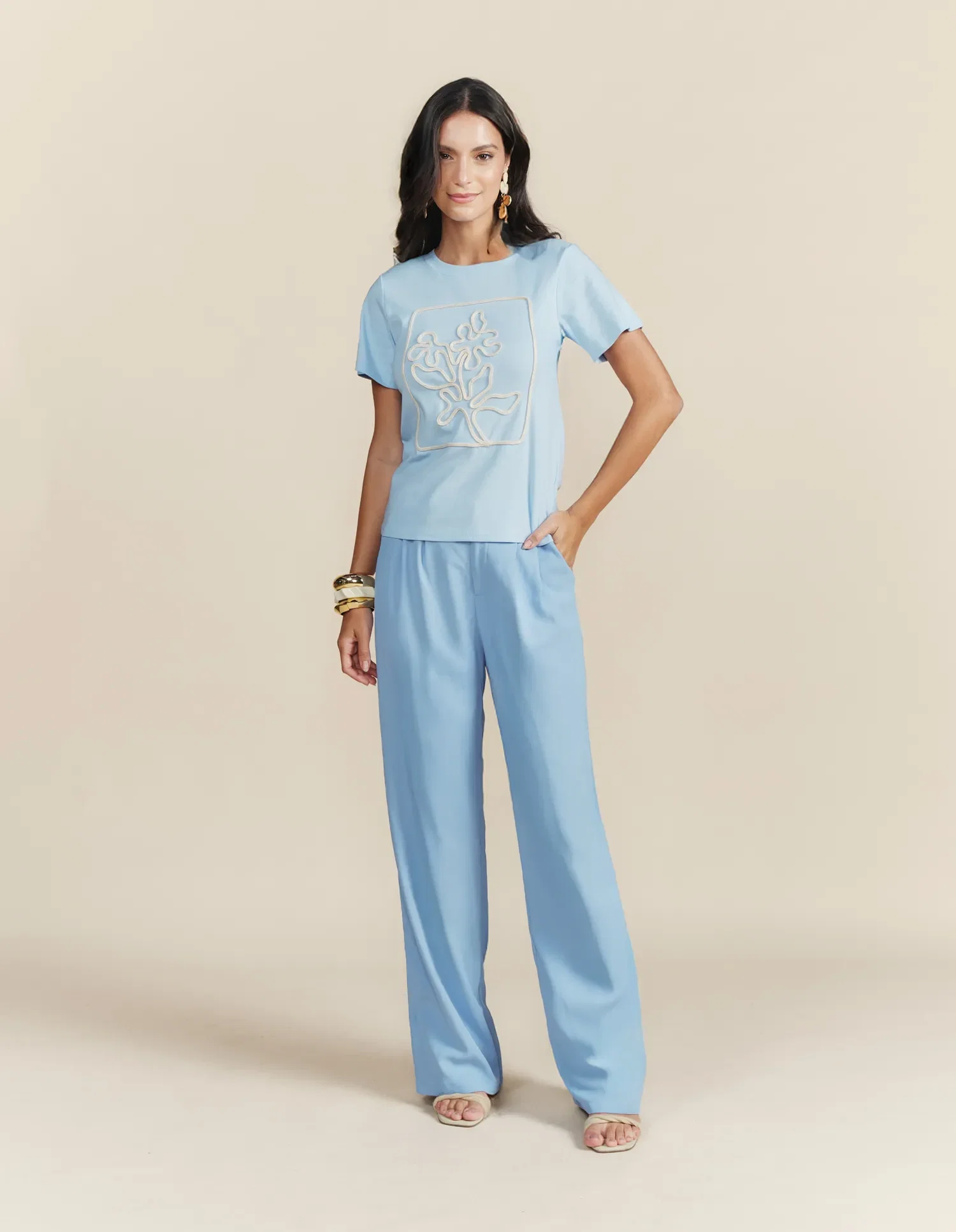 Calça Pantalona Alfaiataria Reta - Azul — imagem 1