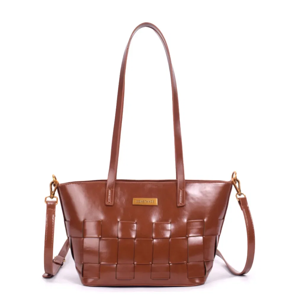 Bolsa de Ombro Tressê Verniz Caramelo