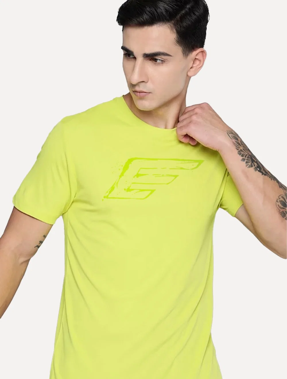 Camiseta Ellus Masculina Cotton Fine Maxi Splash Logo Neon Amarela