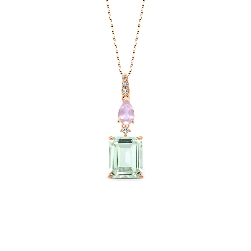 Pingente Reali em Ouro Rosé 18k com Prasiolita, Quartzo Rosa e Diamantes, 25mm — imagem 1