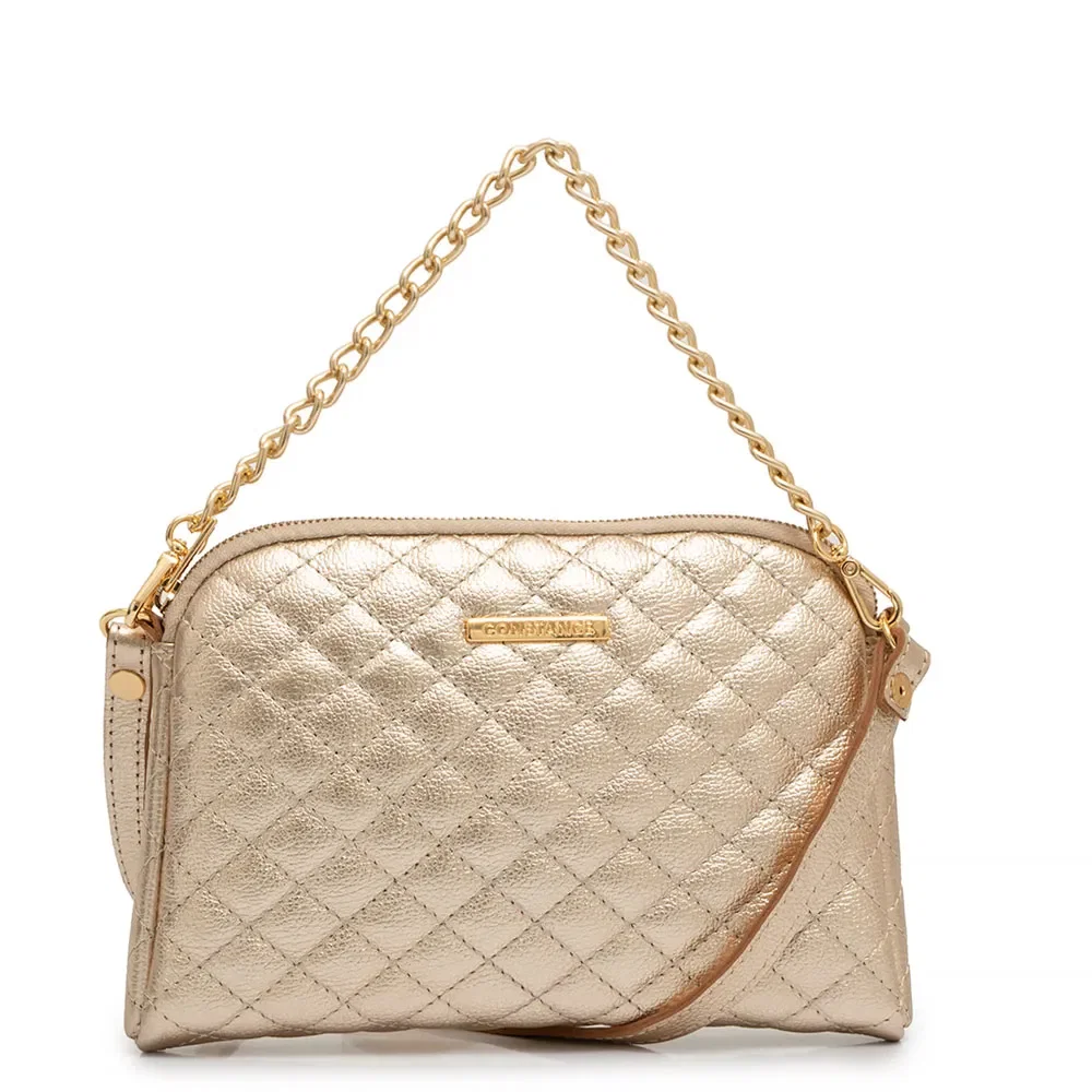 Bolsa Couro Matelassê Dourada