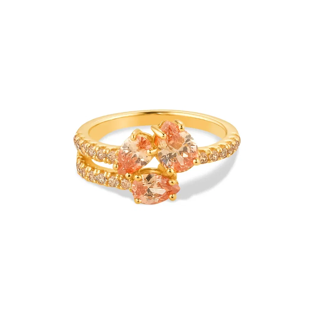Anel Life Sun em Prata 925 com Banho de Ouro Amarelo 18k e Pedras Champanhe — imagem 1