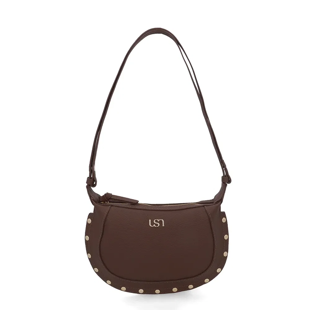 Bolsa Tiracolo Couro Marrom Tachas — imagem 1