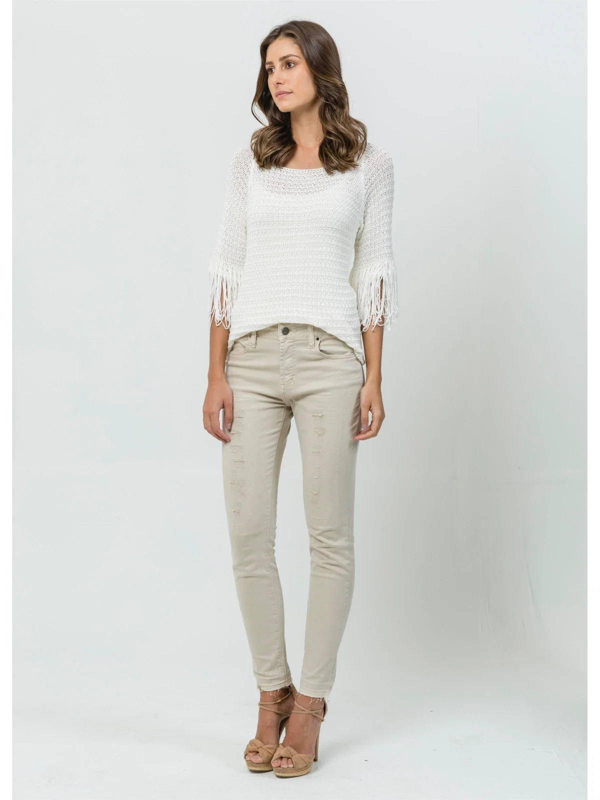 Blusa Franja 7/8 Off White — imagem 1