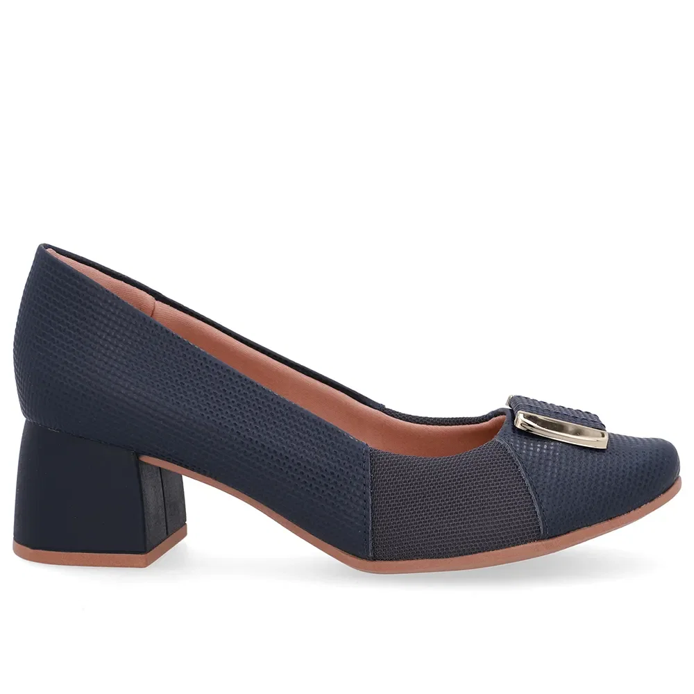 Scarpin Azul Tecido Lateral Couro