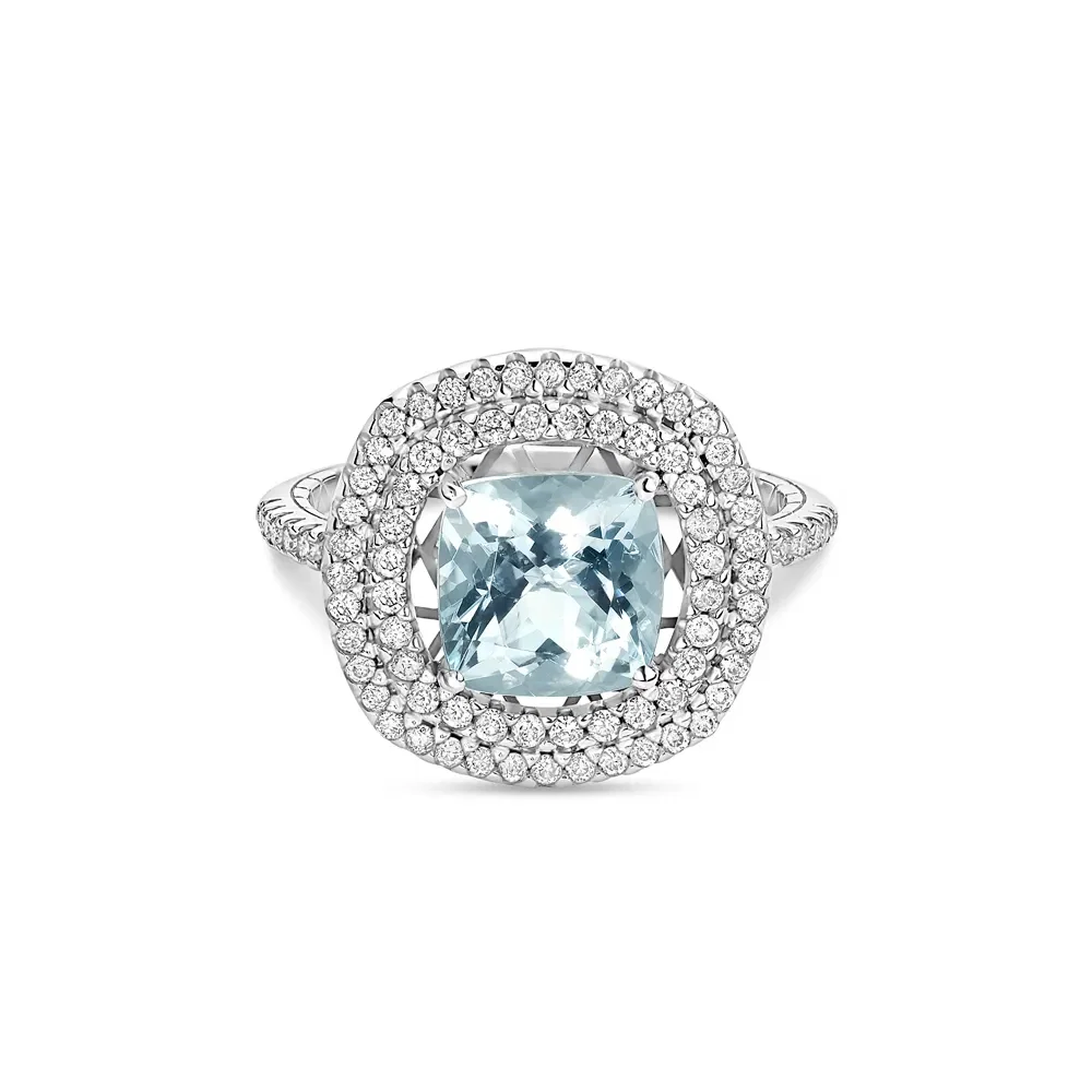Anel Splendore em Ouro Branco 18k com Água Marinha e Diamantes — imagem 1