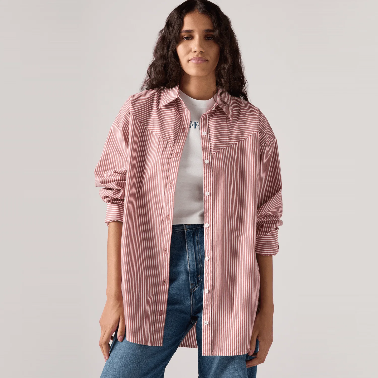Camisa Levi's® Pieced Lola Listraada Vermelha Manga Longa — imagem 1