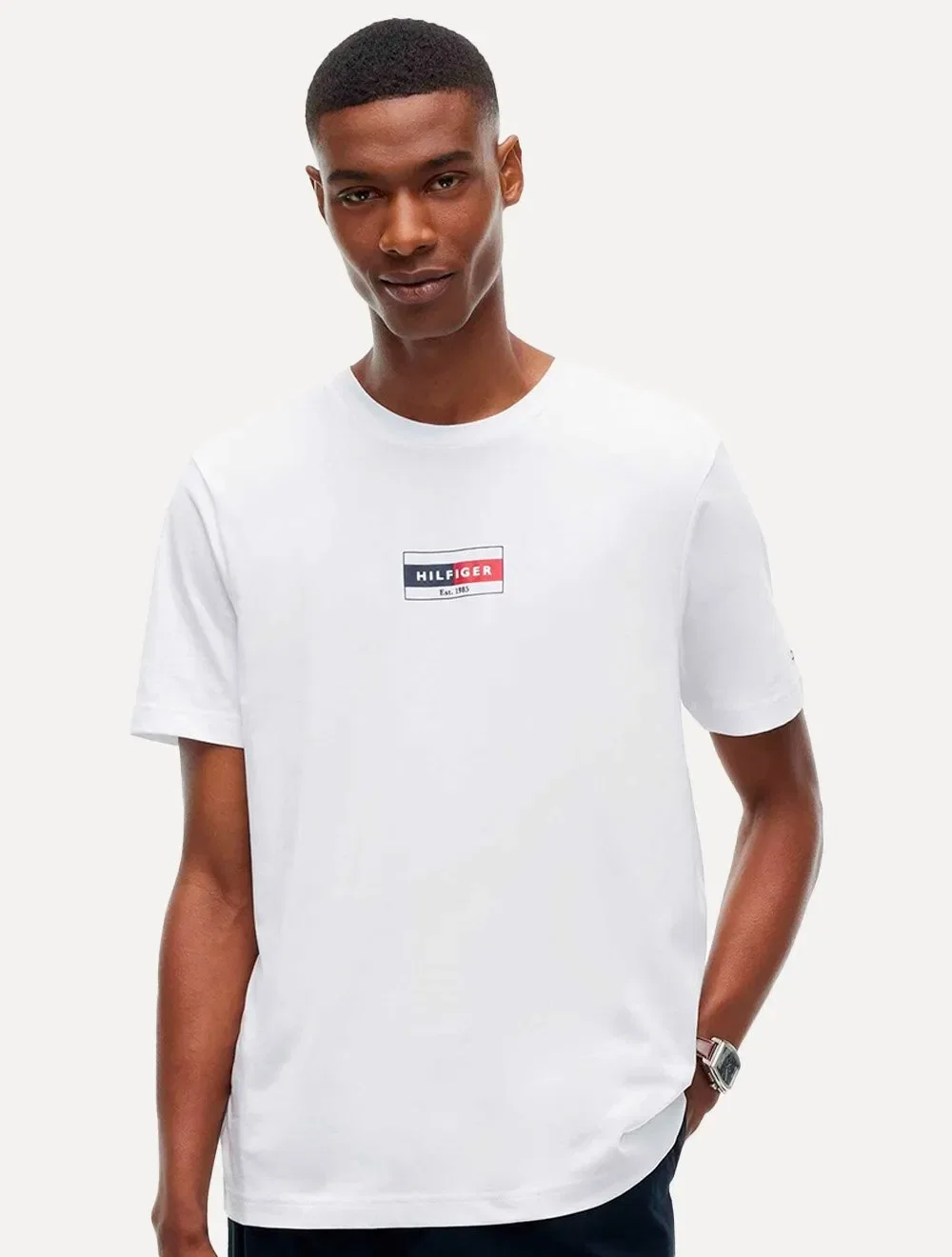 Camiseta Tommy Hilfiger Masculina Flag Small Box Branca — imagem 1