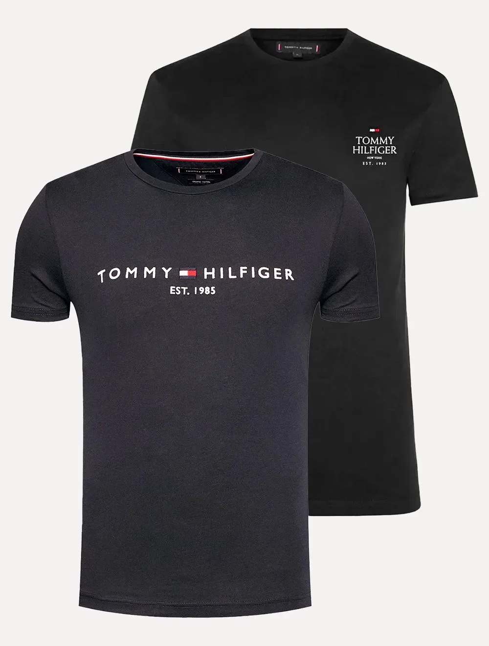 Kit Camisetas Tommy Hilfiger | Masculina Core / Stack Logo Azul Marinho / Preta