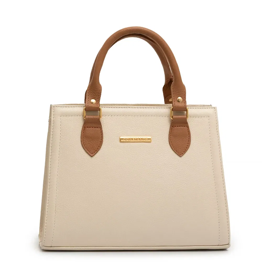 Bolsa Tote Couro Bicolor Off white