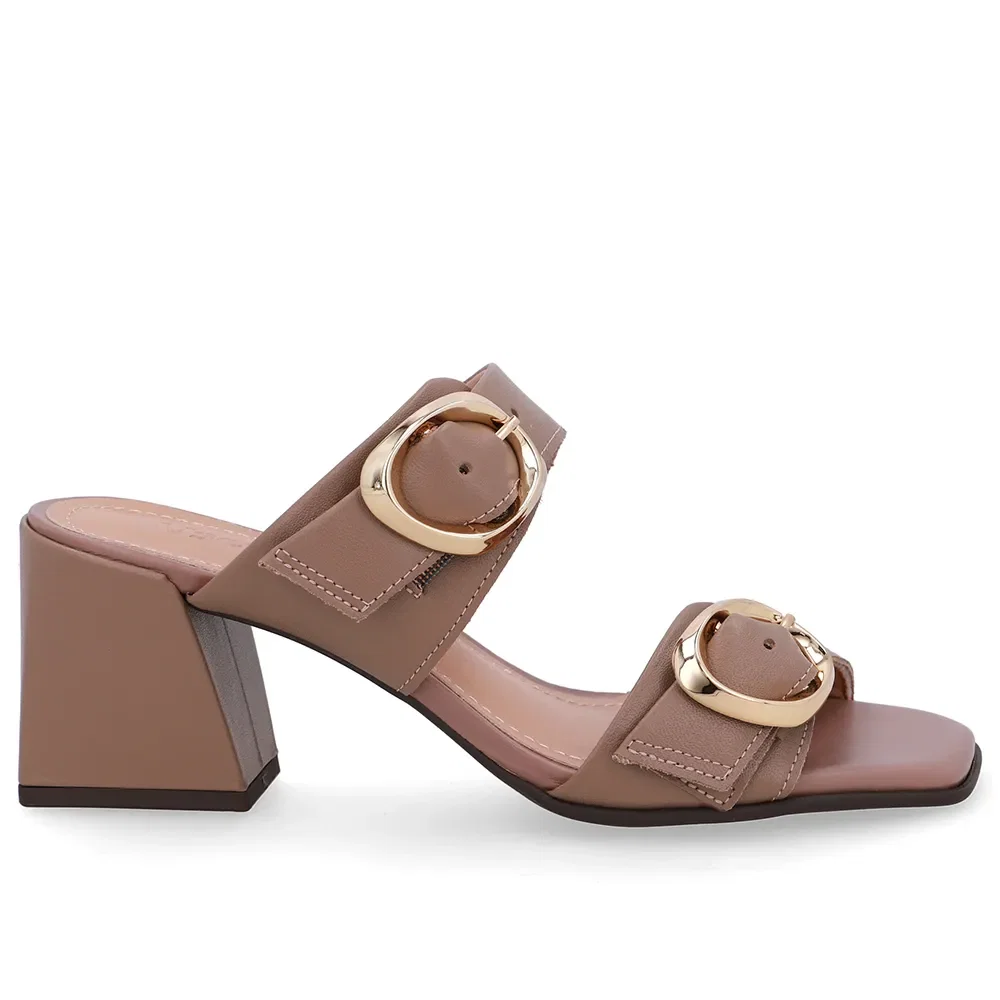 Tamanco Salto Bloco Couro Marrom Fendi — imagem 1
