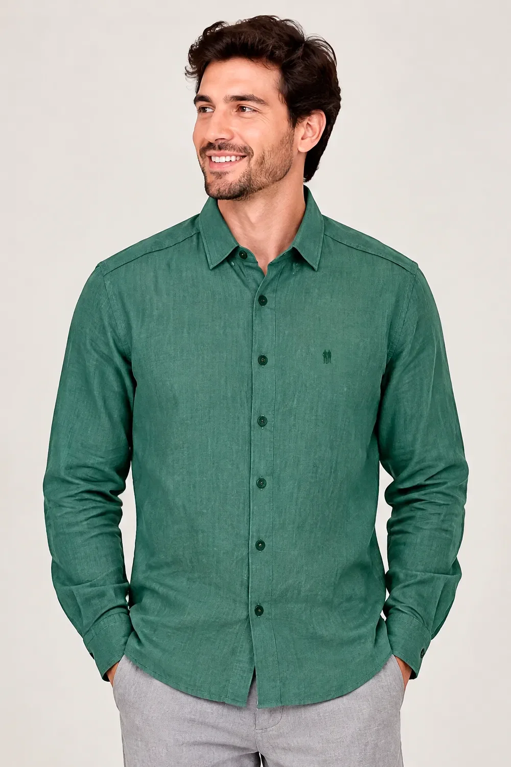Camisa Masculina Manga Longa Polo Wear Verde Escuro