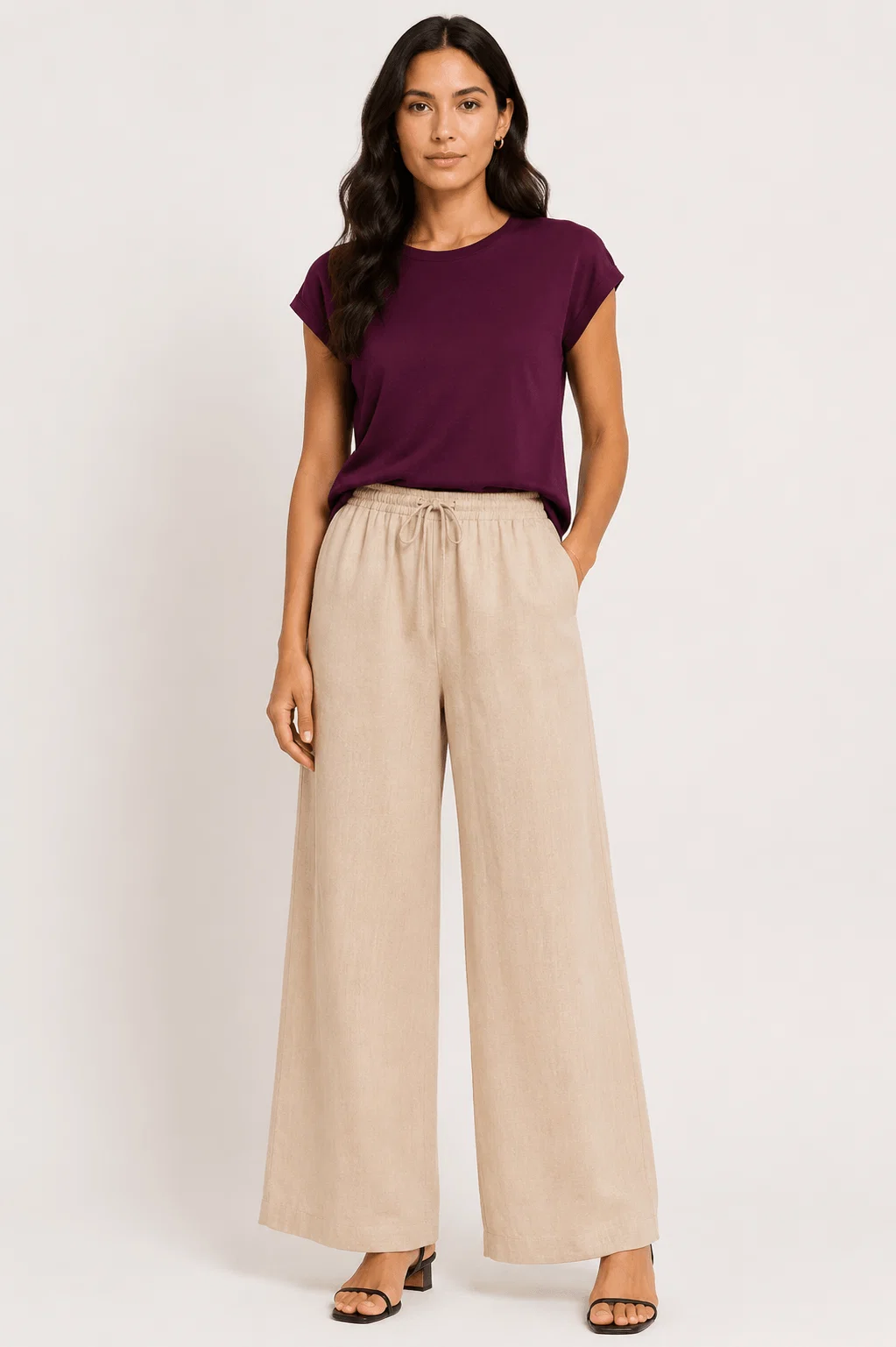 Calça Pantalona Linho Barra Larga - Off White — imagem 1