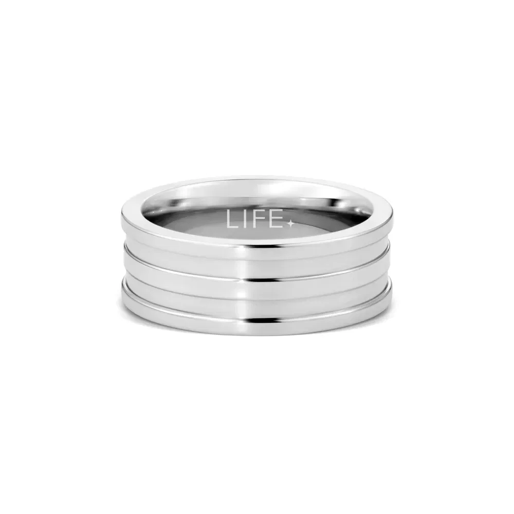 Anel Life Masculino Dois Frisos Aço