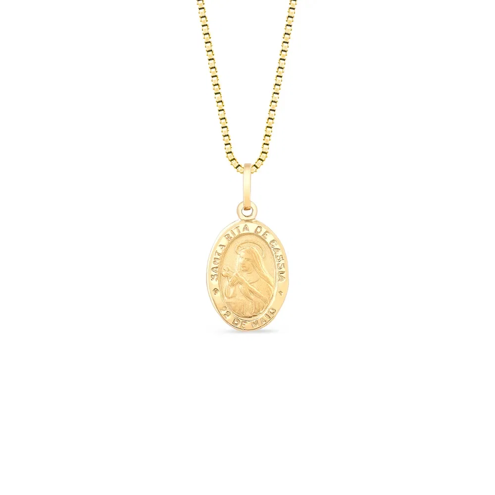 Pingente Medalha Santa Rita de Cássia em Ouro Amarelo 18k, 18.5mm