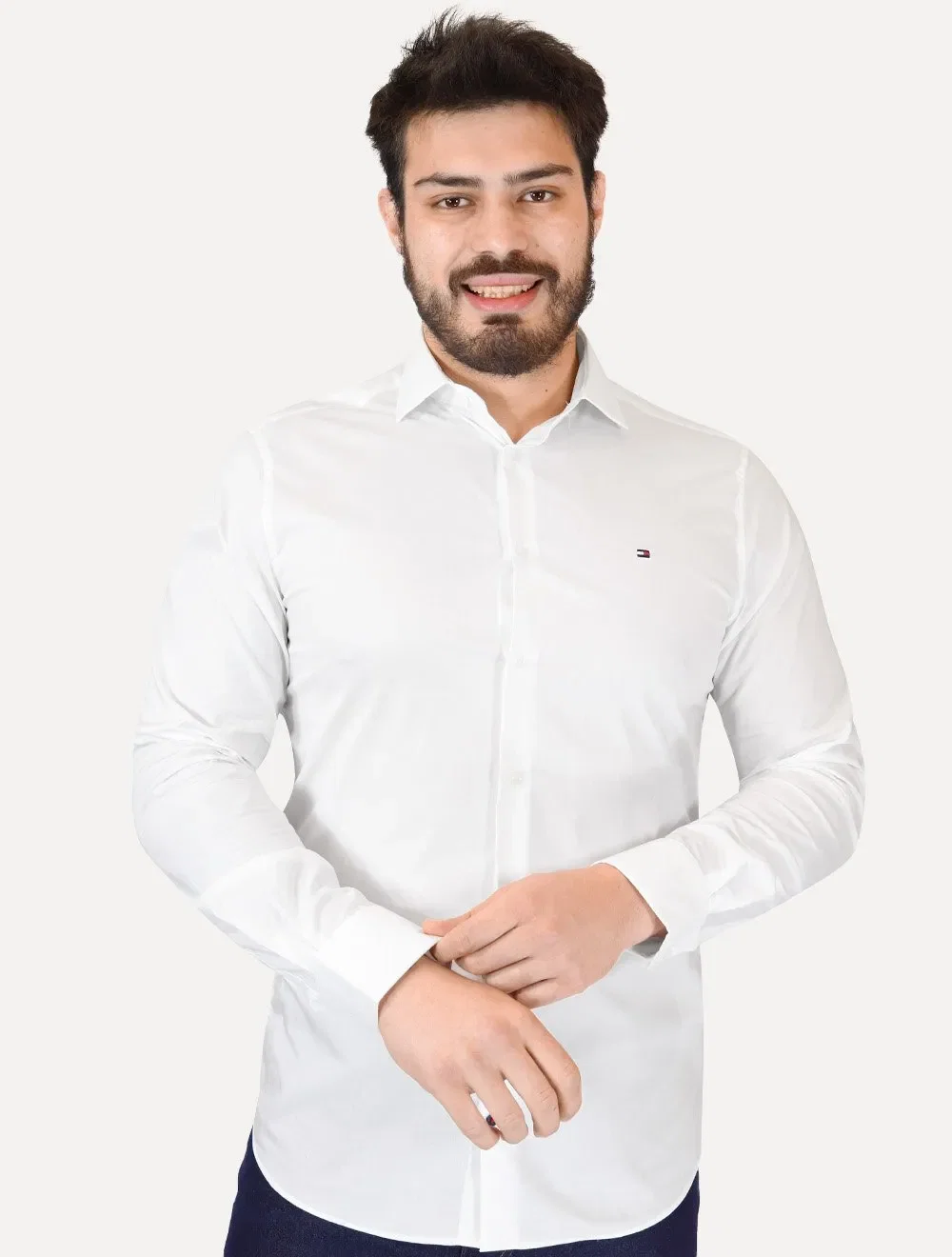 Camisa Tommy Hilfiger Masculina Slim THFlex Poplin Branco — imagem 1