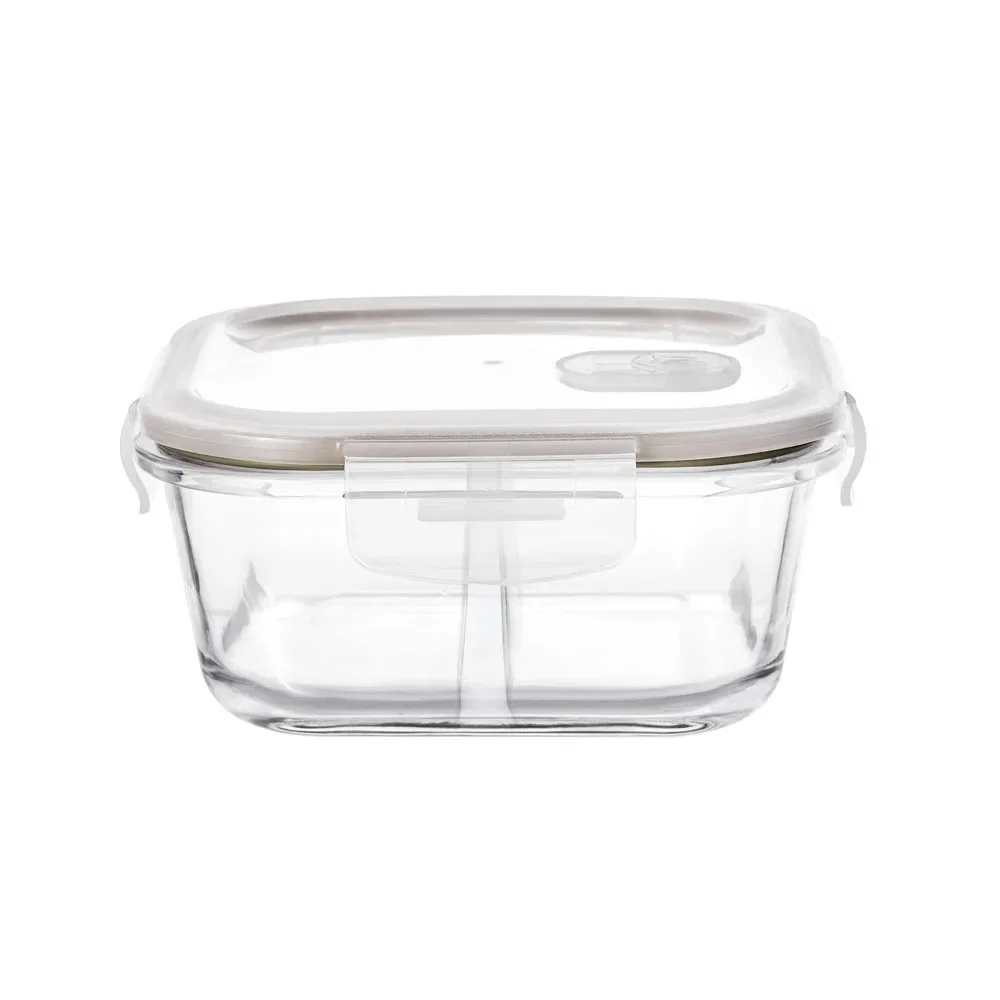 Pote Quadrado de Vidro Hermético com Divisória 520ml