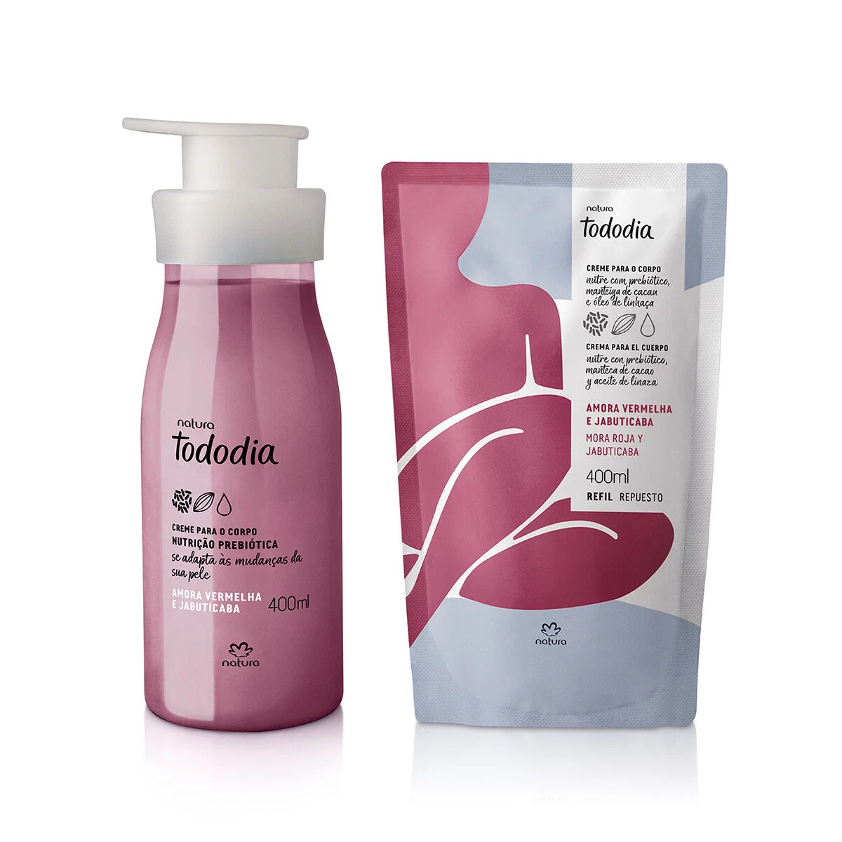 Kit Creme Desodorante Nutritivo Corporal Tododia Amora Vermelha e Jabuticaba com Refil