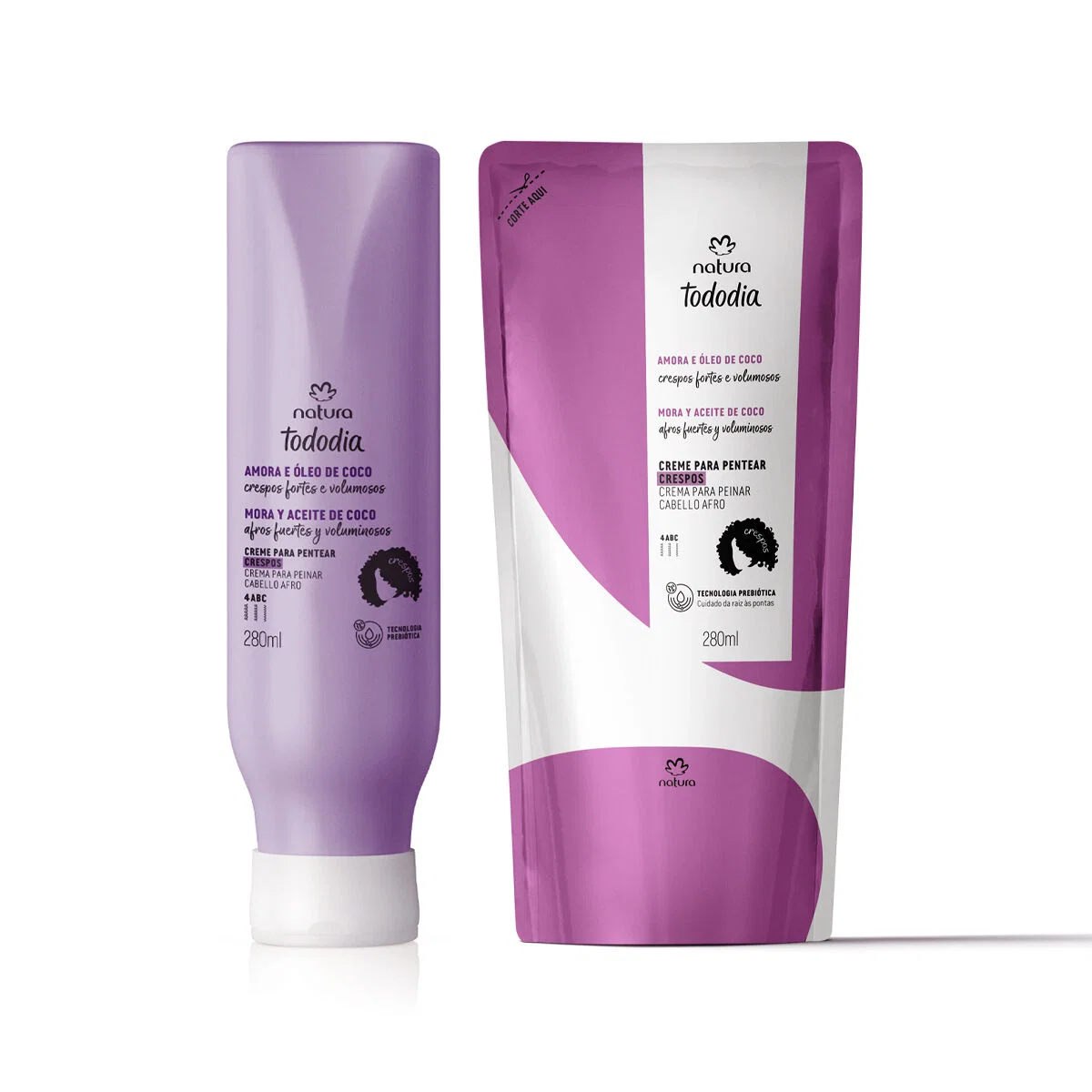 Kit Creme para Pentear Crespos Tododia Amora e Óleo de Coco com Refil 2 un de 280 ml