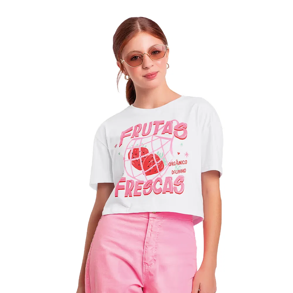 Blusa juvenil estampa frutas verão
