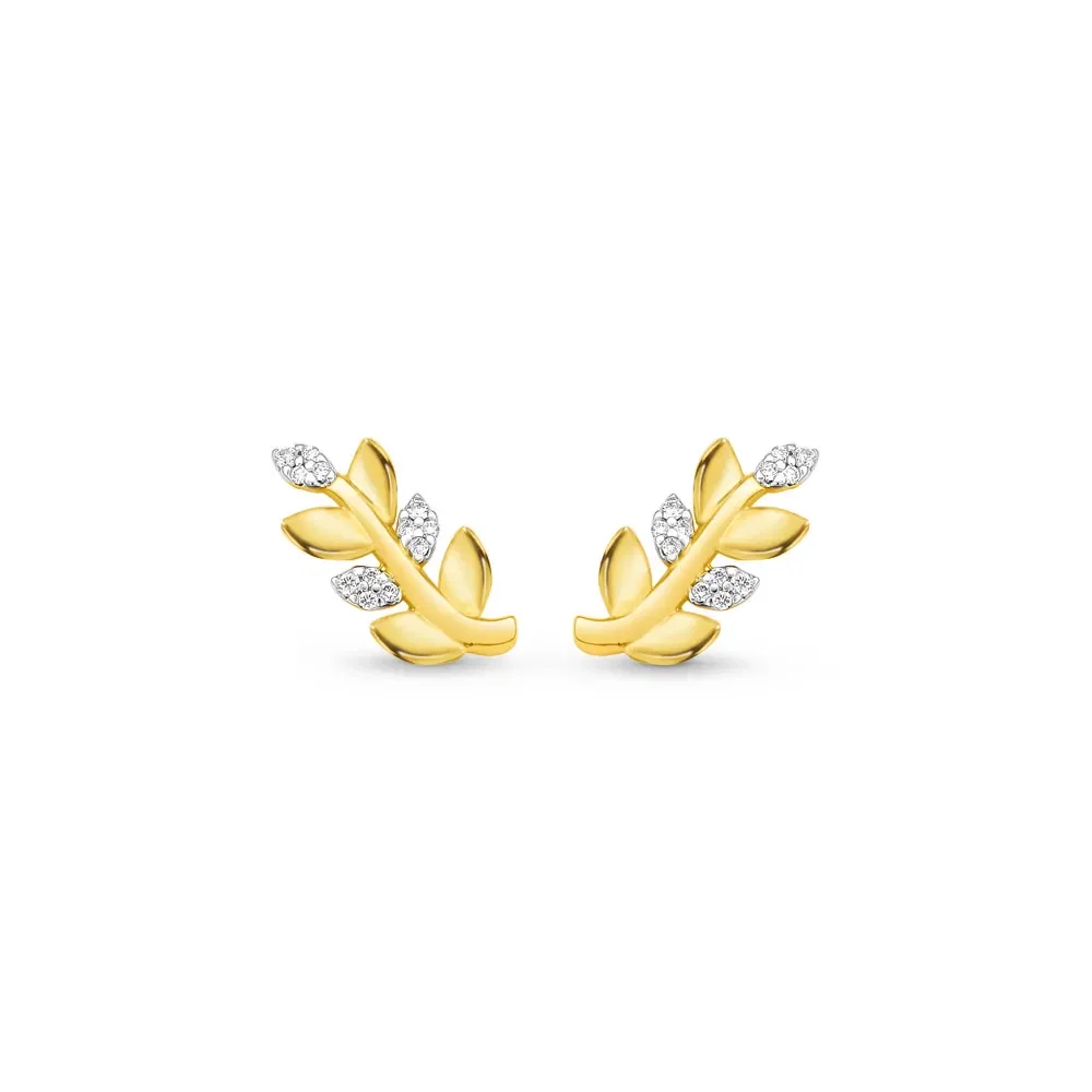 Brinco Nature em Ouro Amarelo 18k com Diamantes — imagem 1