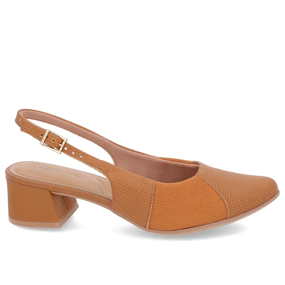 Slingback Marrom Salto Bloco Couro Texturizado — imagem 1