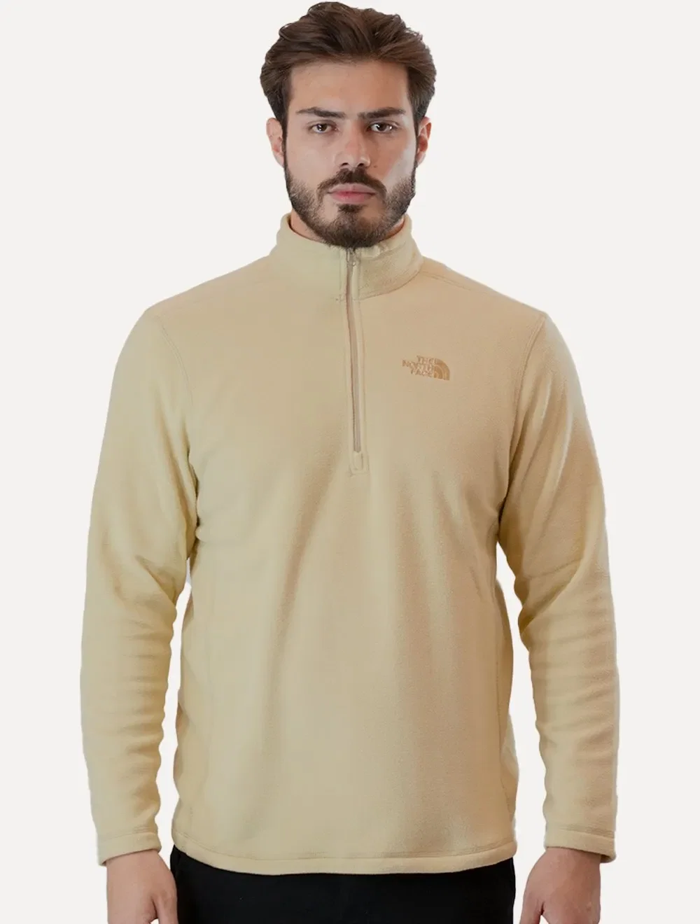 Blusa The North Face Masculina Fleece TKA 100 Glacier 1/4 Zip Cáqui Claro