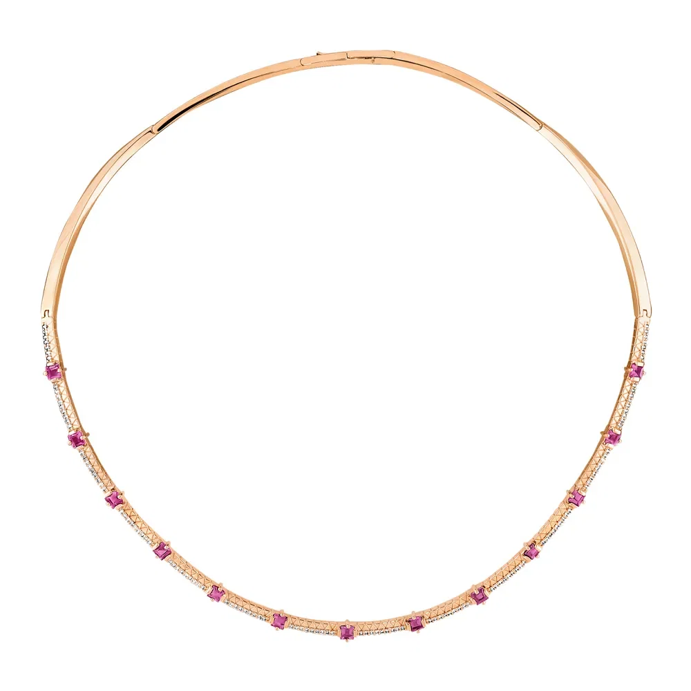 Colar Icona em Ouro Vivara 18k com Turmalinas Rosa e Diamantes, 40cm — imagem 1