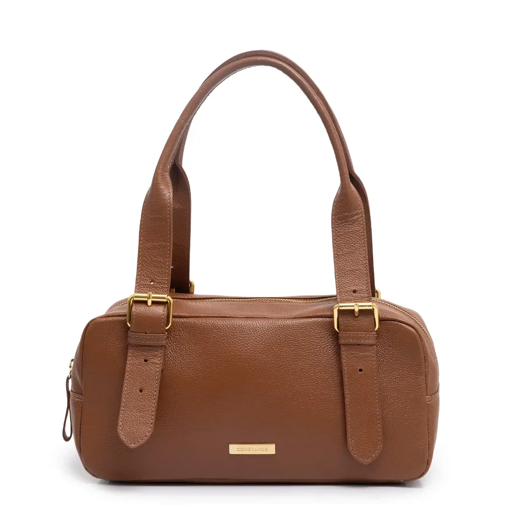 Bolsa Baguete Fivelas Caramelo