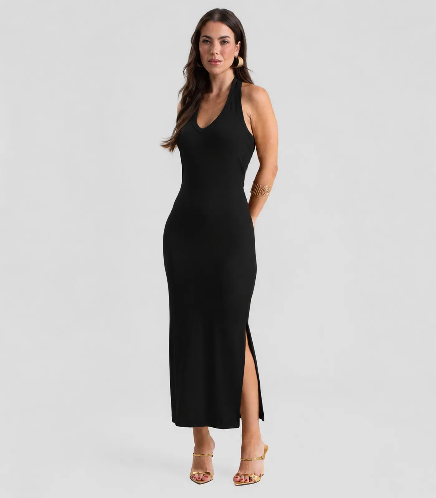 Vestido Midi Feminino Com Decote V Dianna Preto — imagem 1