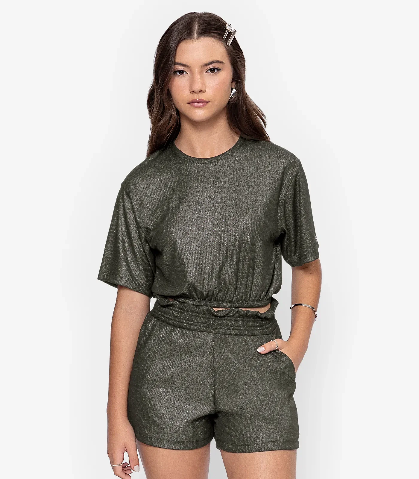 Conjunto Blusa Com Shorts Feminino Minty Verde — imagem 1