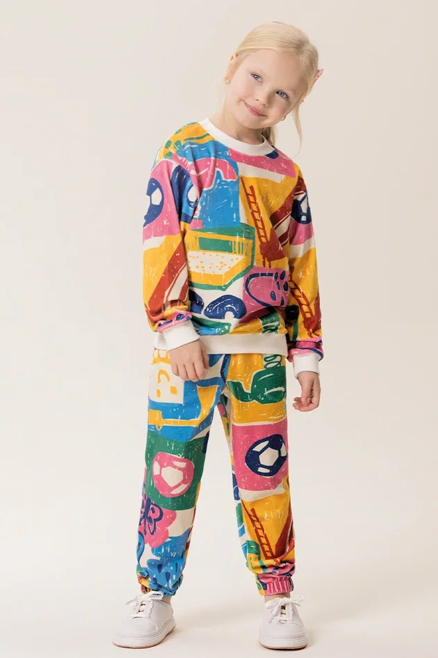 Conjunto Infantil Casaco Com Calça em Plush Estampado